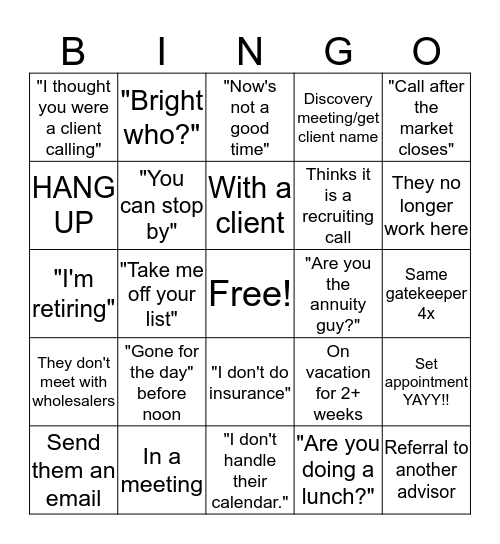 Call Out BINGO  Bingo Card