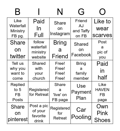 Retreat Bingo! Bingo Card