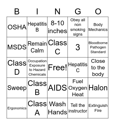 Safety Bingo Card
