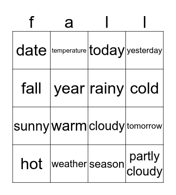 Calendar Bingo Card