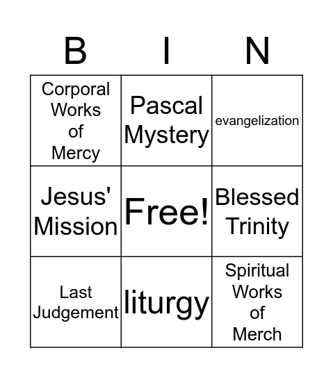 Jesus' Mission Bingo Card