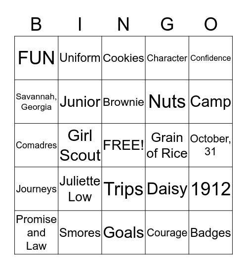 Girl Scout Ways Bingo Card