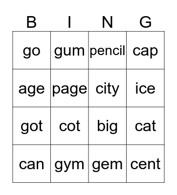 G/C Bingo-Yellow Bingo Card