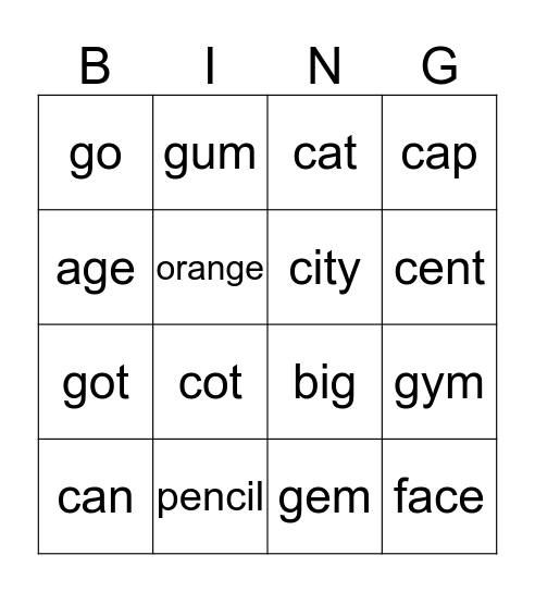 G/C Bingo-Red Bingo Card