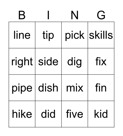 Long and Short i Bingo Card