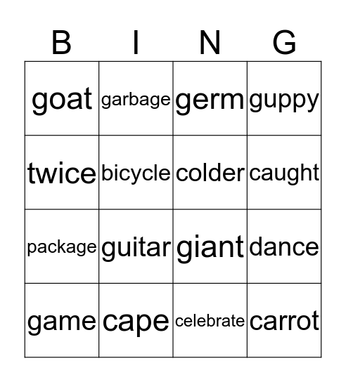 G/C Bingo-Green Bingo Card