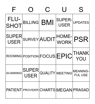 UnityPoint Clinic Bingo Card
