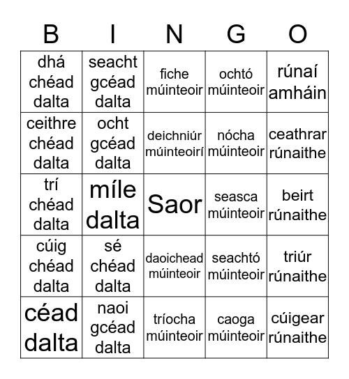 Ag Comhaireamh Bingo Card