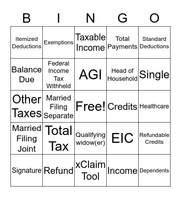 1040X Bingo Card