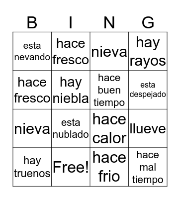 el tiempo Bingo Card