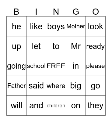 Word Fun Bingo Card