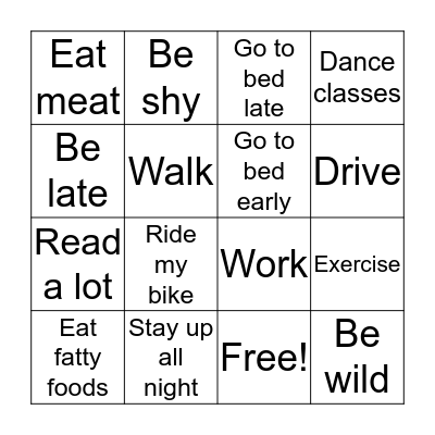 Used To Do Bingo Card