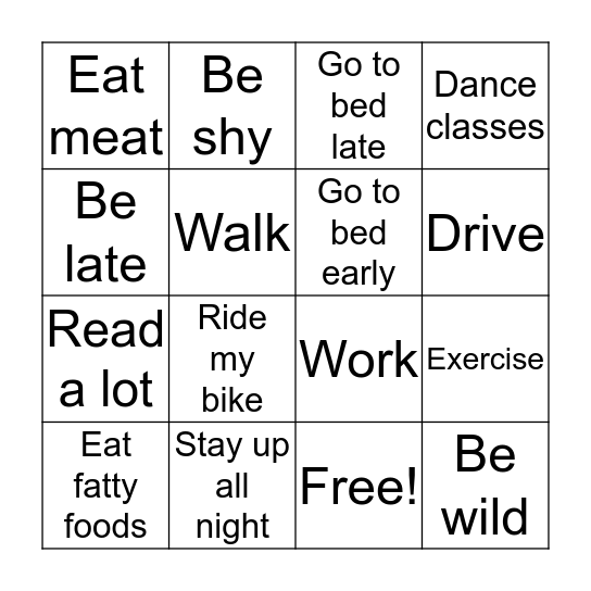 Used To Do Bingo Card