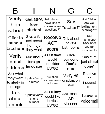 CALL TEAM BINGO Card
