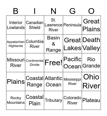 Geography Bingo Card