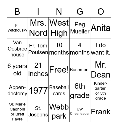 Monica Bingo Card