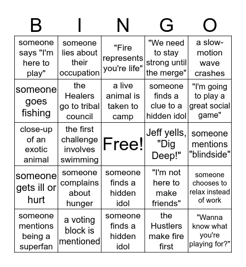 SURVIVOR SEASON 35 Bingo Card