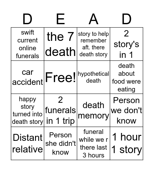 Death bingo Card