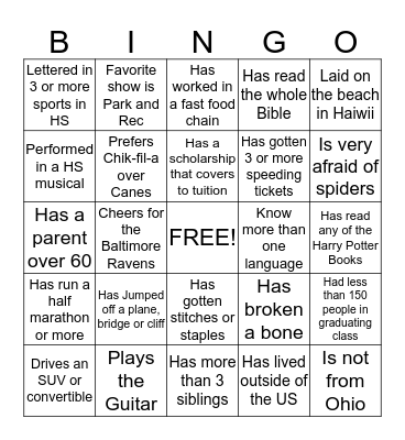 Human Bingo Card