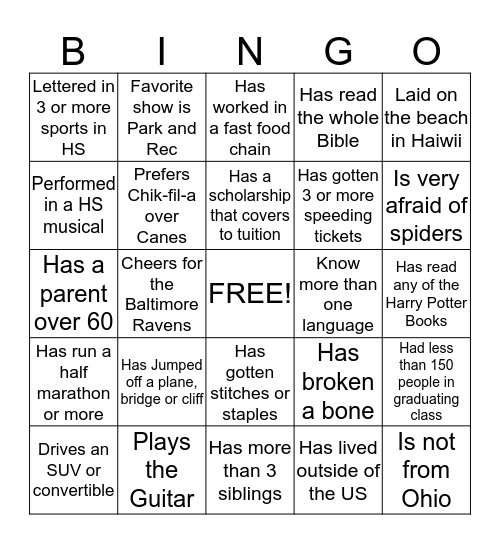 Human Bingo Card