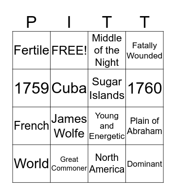 Pitt's Palms of Victory Bingo Card