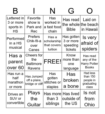 Human Bingo Card