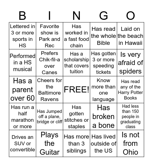 Human Bingo Card