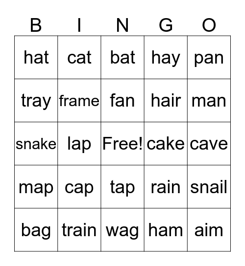 Letter /a/ Vowel Sounds Bingo Card