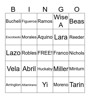 My Summer Bingo Card