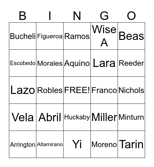 My Summer Bingo Card