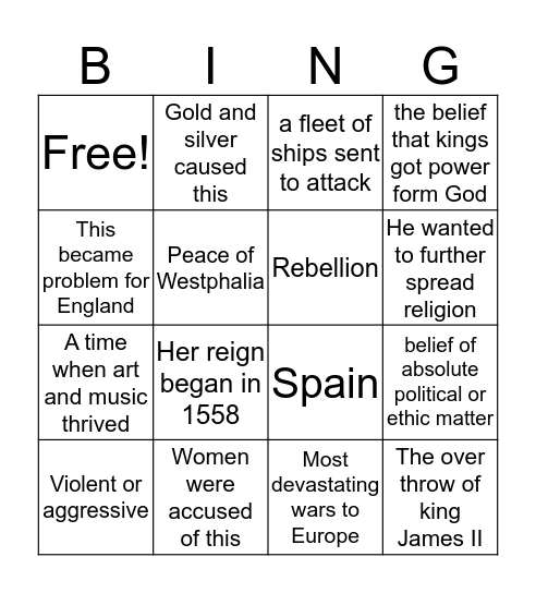 Crisis and Absolutism in Europe Bingo Card