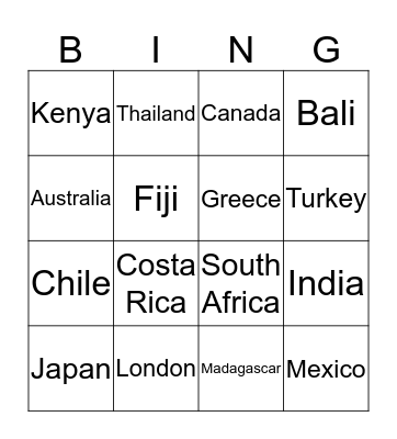 Destinations Around the World  Bingo Card