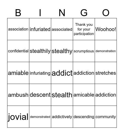 Unit 10 Spelling Test (Part 2) Bingo Card