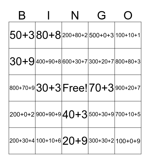 Expanded Form Bingo Card