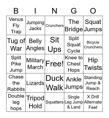 Fitness Bingo Card