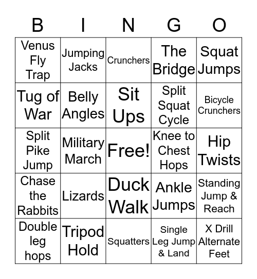 Fitness Bingo Card