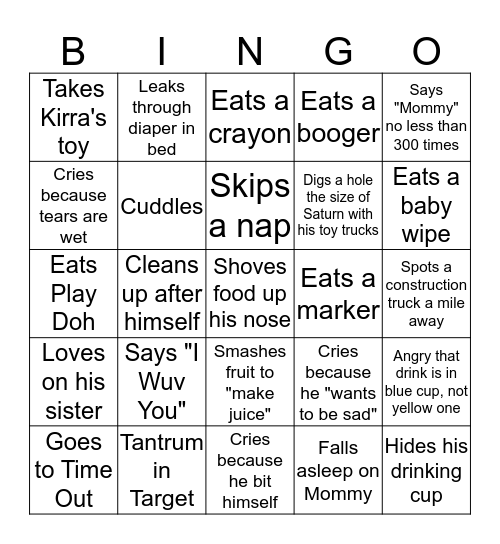 Kellan Bingo Card