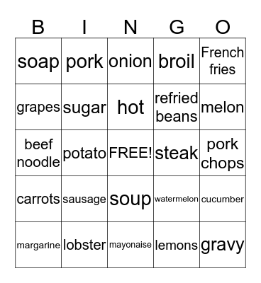 Grocery Words Bingo Card