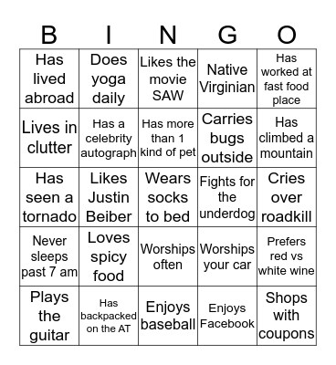 Intern Bingo Card