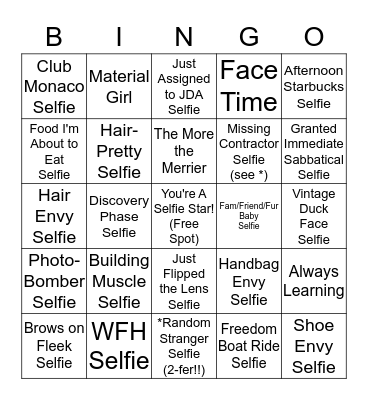 BIRTHDAY SELFIE BINGO! Bingo Card