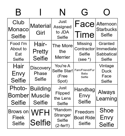 BIRTHDAY SELFIE BINGO! Bingo Card