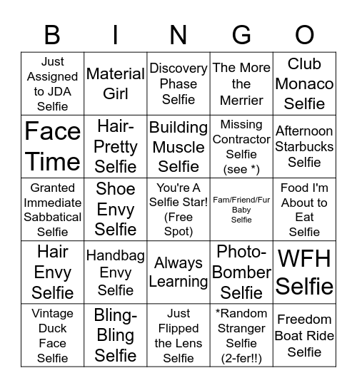 BIRTHDAY SELFIE BINGO! Bingo Card