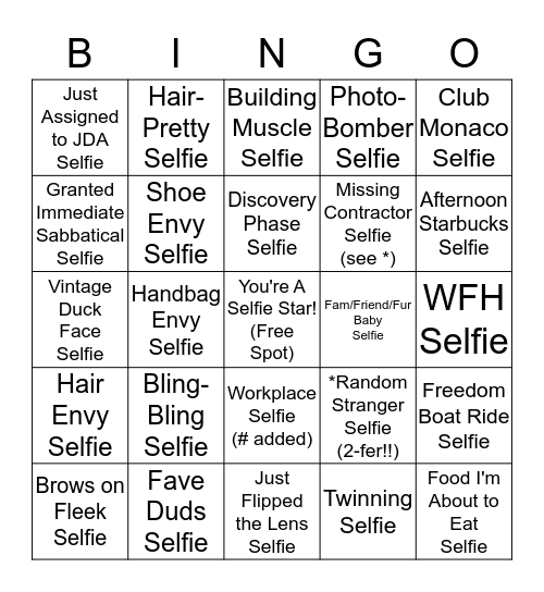 BIRTHDAY SELFIE BINGO! Bingo Card