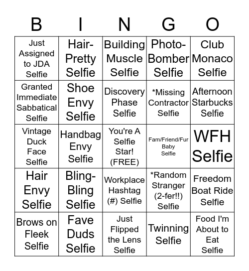 BIRTHDAY SELFIE BINGO! Bingo Card