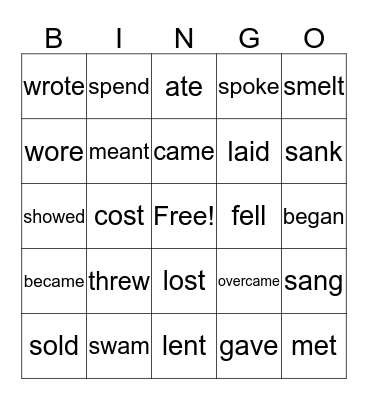 IRREGULAR VERBS Bingo Card
