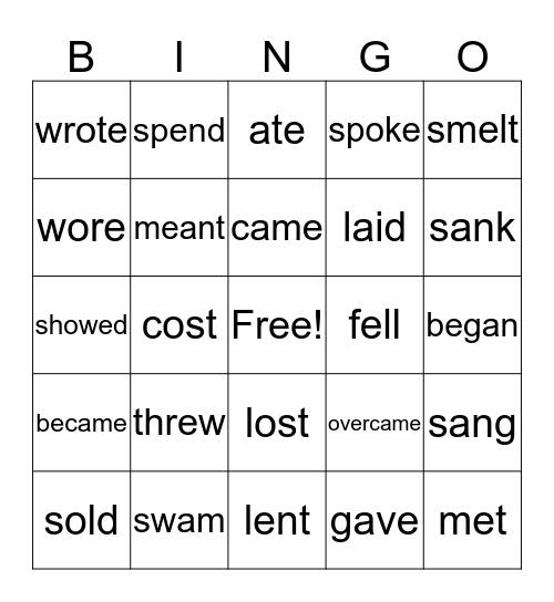 IRREGULAR VERBS Bingo Card