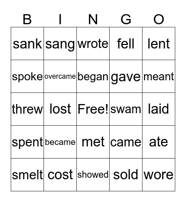 IRREGULAR VERBS Bingo Card