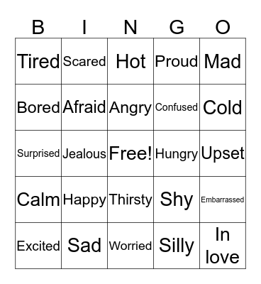 Feelings/ Emotions Bingo Card