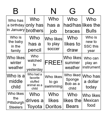 Getting To Know You Bingo Card