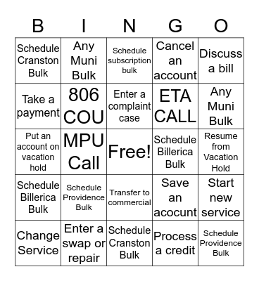 WM BINGO Residential Bingo Card